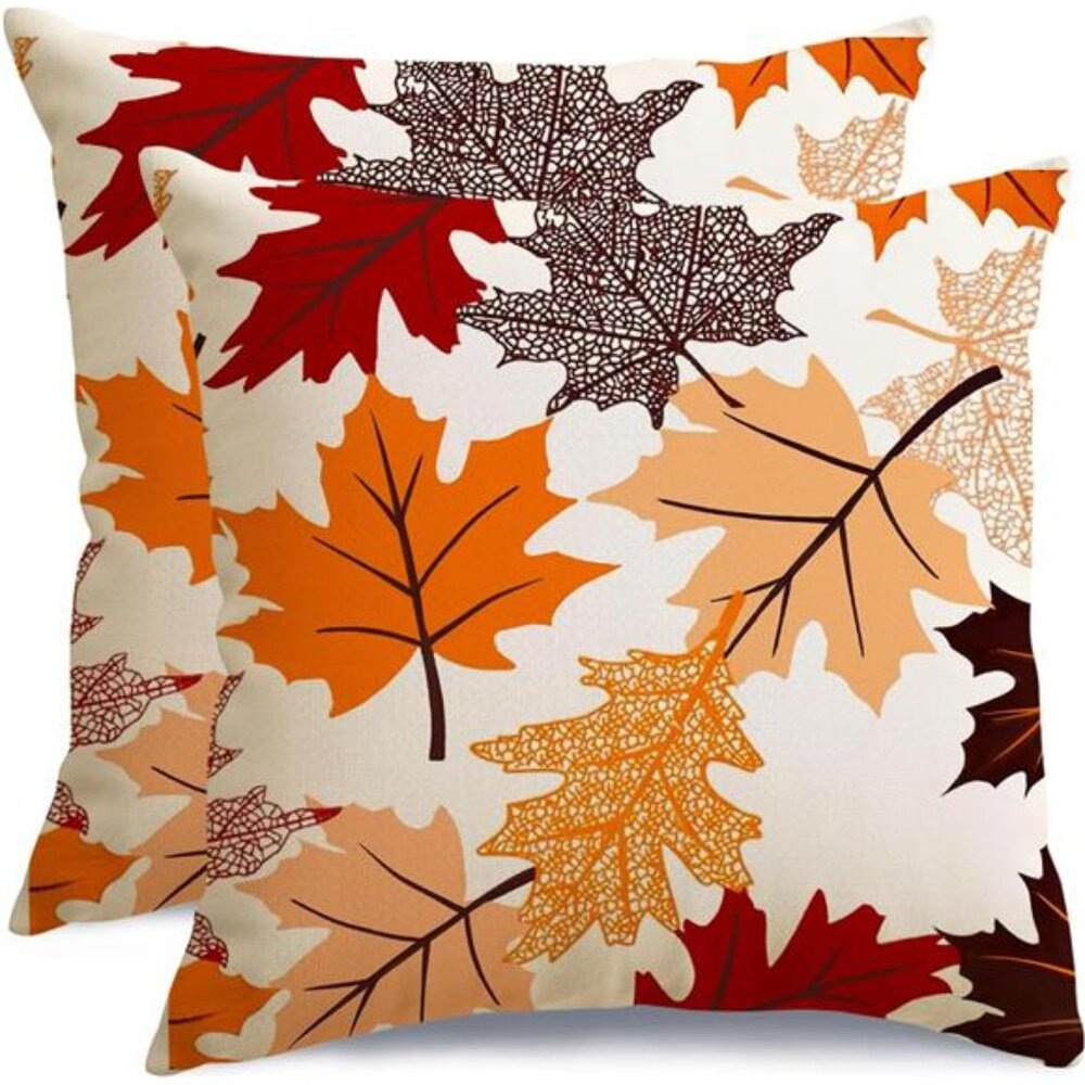 RABUSOFA Fall Pillow Covers‎ 18x18 Set of 2,Maple Leaves Autumn Thanksgiving